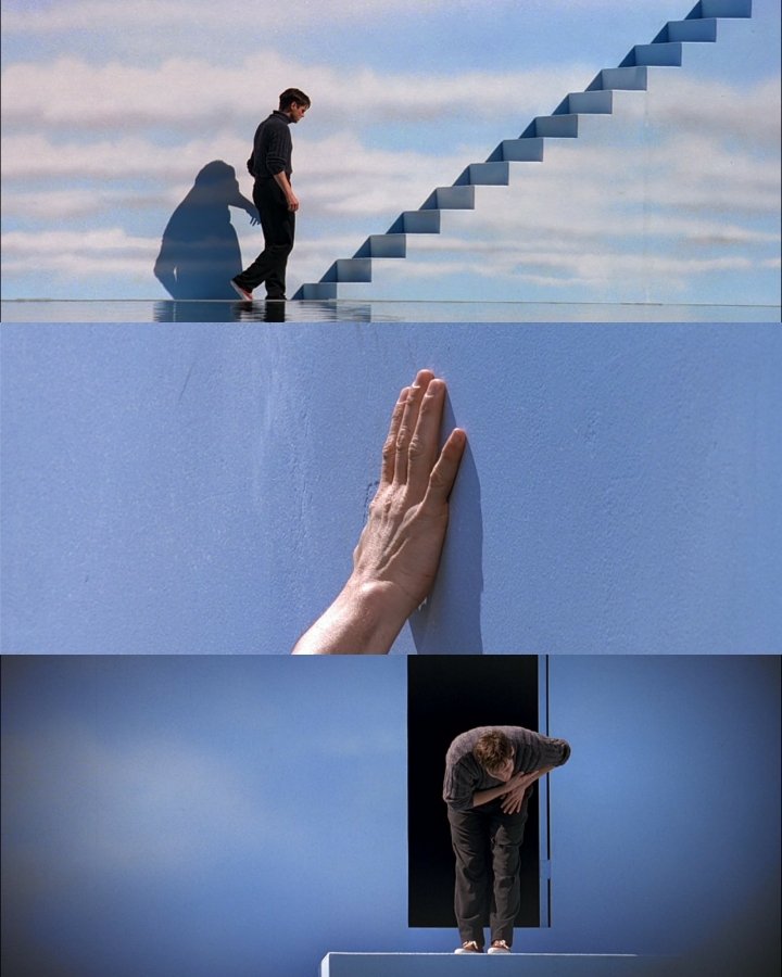 Stills from The Truman Show Truman reaches the edge of his horizon and realizes the sky is just a painted wall